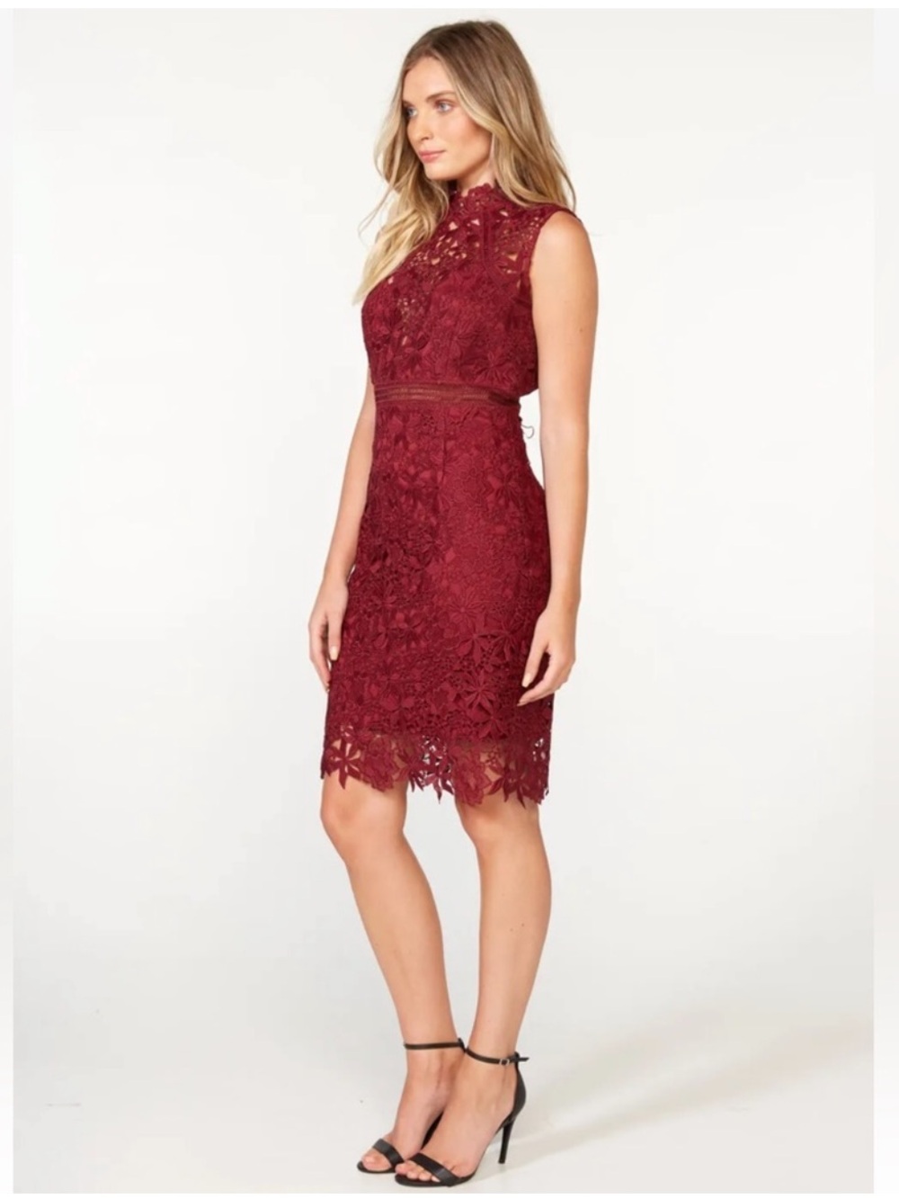 Bardot Red Lace Midi Dress - Picture 11 of 12